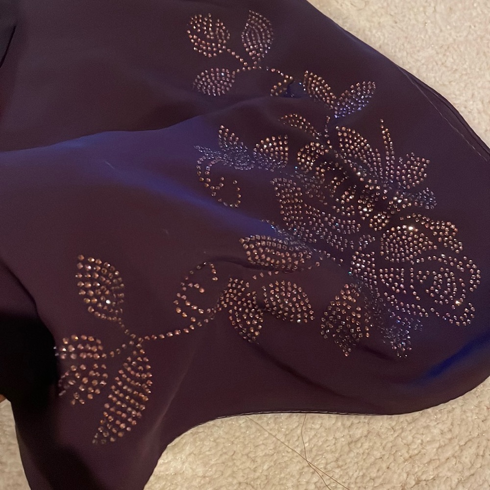 Deep purple chiffon scarf with crystal rose motif